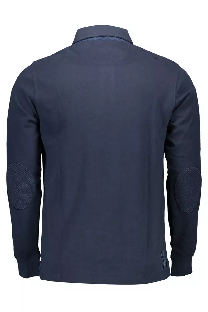 Blue Cotton Men Polo Shirt