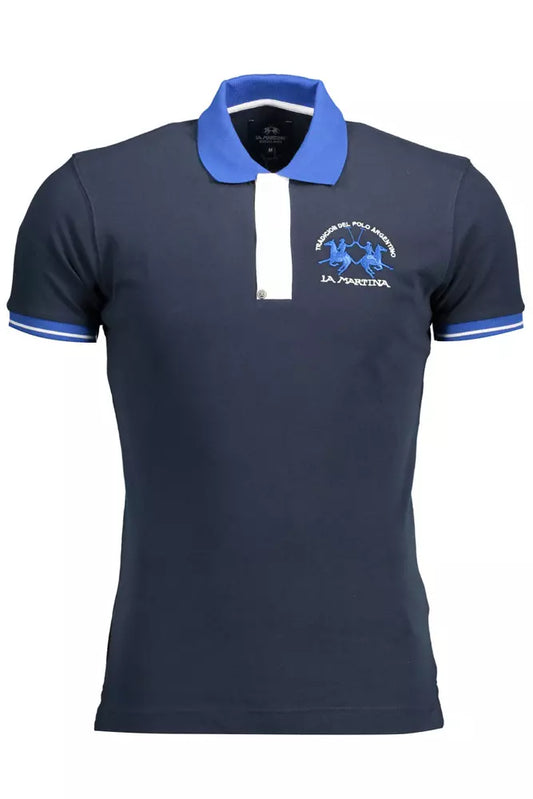 Blue Cotton Men Polo Shirt