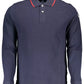 Blue Cotton Men Polo Shirt