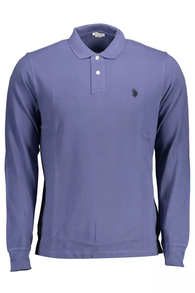 Blue Cotton Men Polo Shirt