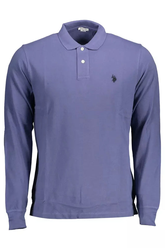 Blue Cotton Men Polo Shirt