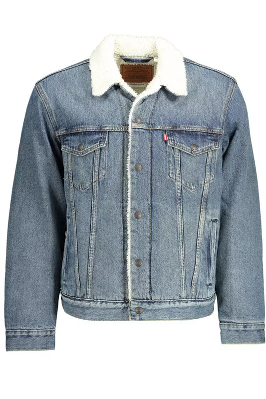 Blue Cotton Men Jacket