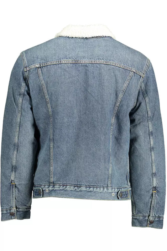 Blue Cotton Men Jacket