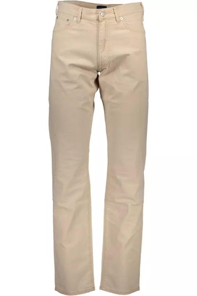 Beige Cotton Men Trouser