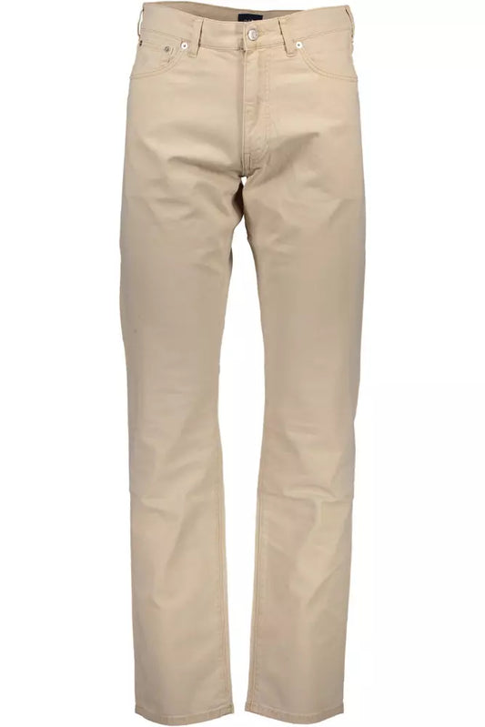 Beige Cotton Men Trouser