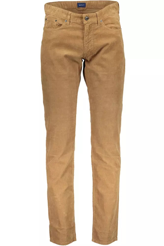 Brown Cotton Men Trouser