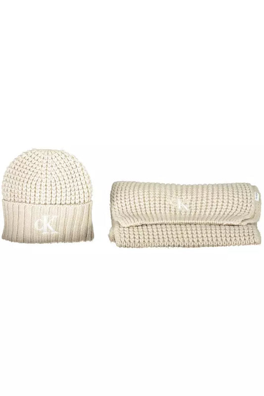 Beige Acrylic Women Scarf Set