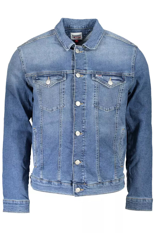 Blue Cotton Men Jacket