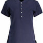 Blue Cotton Women Polo Shirt