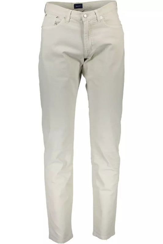 Beige Cotton Men Trouser