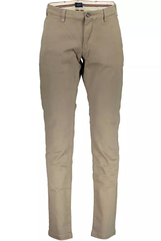 Beige Cotton Men Trousers