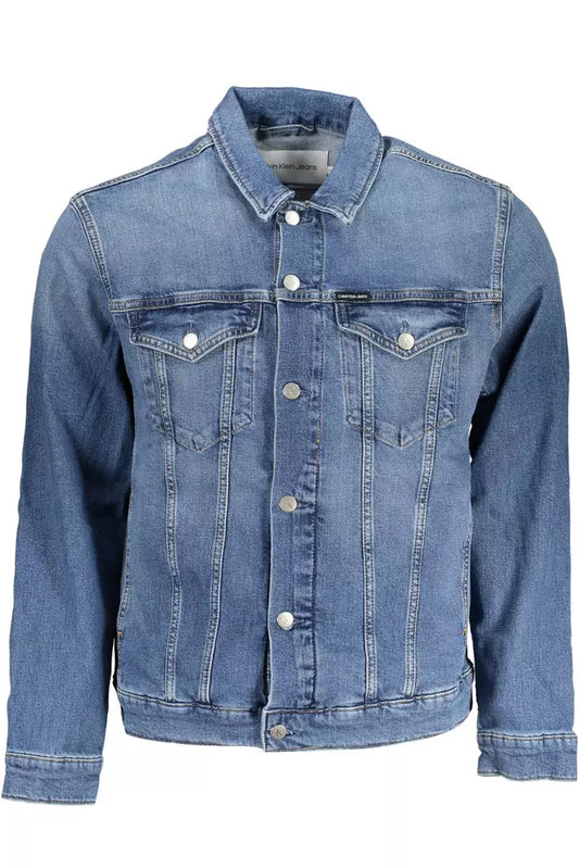 Blue Cotton Men Jacket