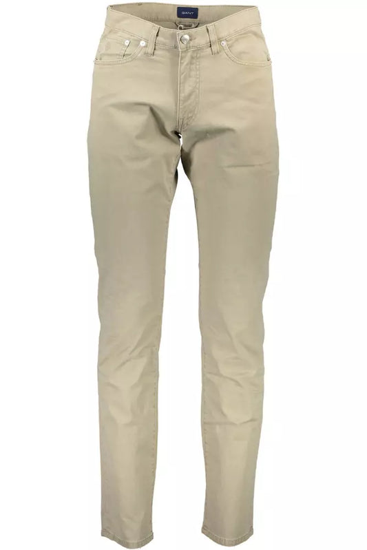 Beige Cotton Men Pant