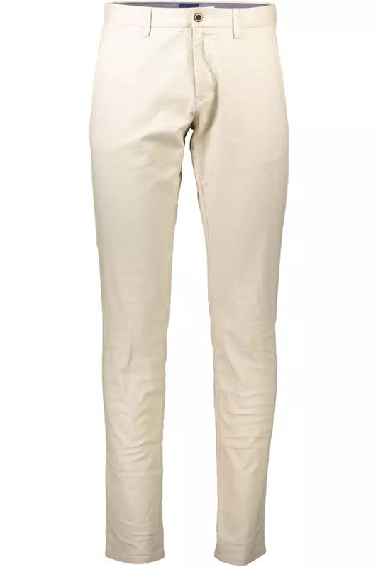 Beige Cotton Men Slim-Fit Trouser