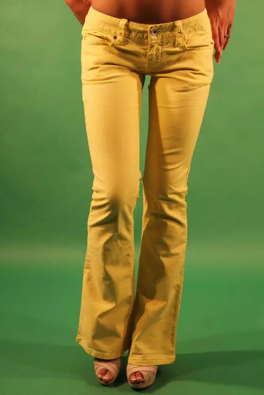 Yellow Cotton Women Trouser