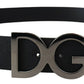 Elegant Black Leather Belt with Silver Buckle