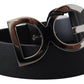 Elegant Black Leather Belt with Silver Buckle