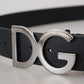 Elegant Black Leather Belt with Silver Buckle