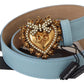 Elegant Blue Leather Belt with Engraved Buckle