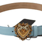 Elegant Blue Leather Belt with Engraved Buckle