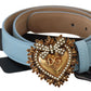 Elegant Blue Leather Belt with Engraved Buckle