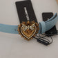 Elegant Blue Leather Belt with Engraved Buckle