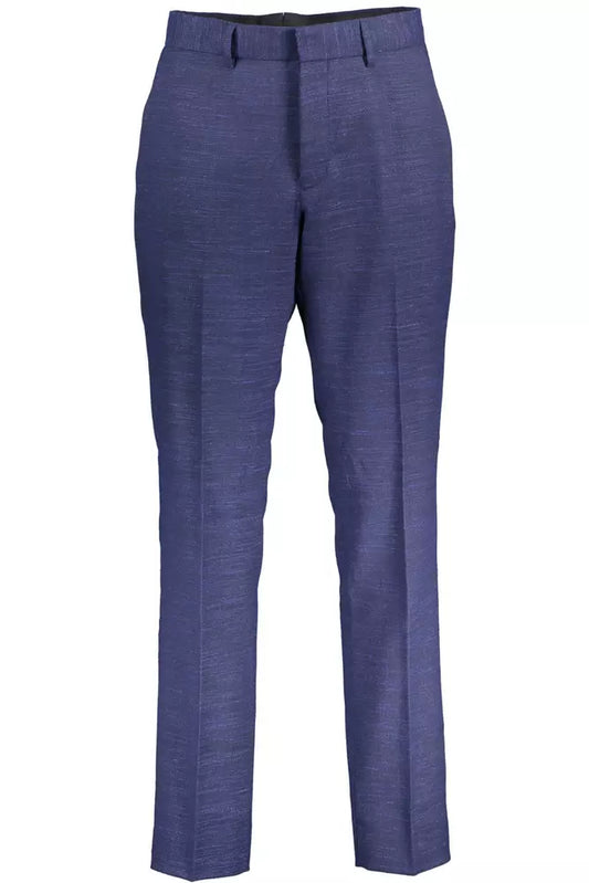 Blue Polyester Men Trouser