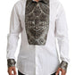 Elegant White Baroque Slim Fit Dress Shirt