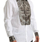 Elegant White Baroque Slim Fit Dress Shirt
