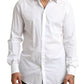 Elegant White Slim Fit Tuxedo Shirt with Crown Embroidery