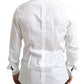 Elegant White Slim Fit Tuxedo Shirt with Crown Embroidery