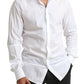Elegant White Slim Fit Tuxedo Shirt with Crown Embroidery