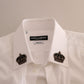 Elegant White Slim Fit Tuxedo Shirt with Crown Embroidery