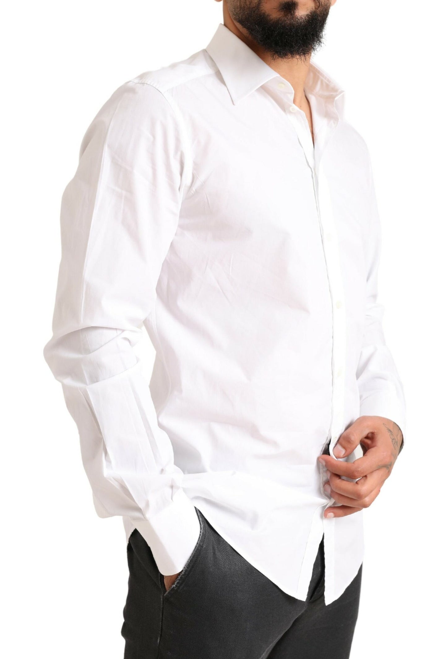 Opulent White Cotton Dress Shirt