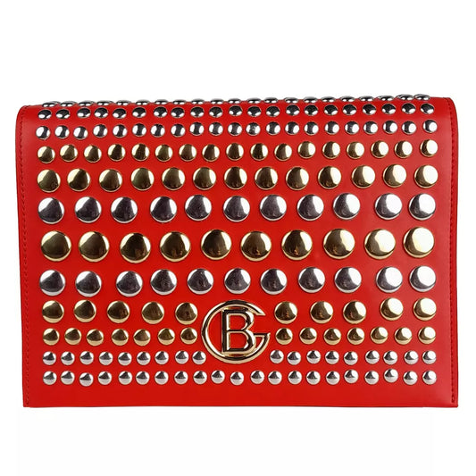 Studded Calfskin Shoulder Bag - Ravishing Red