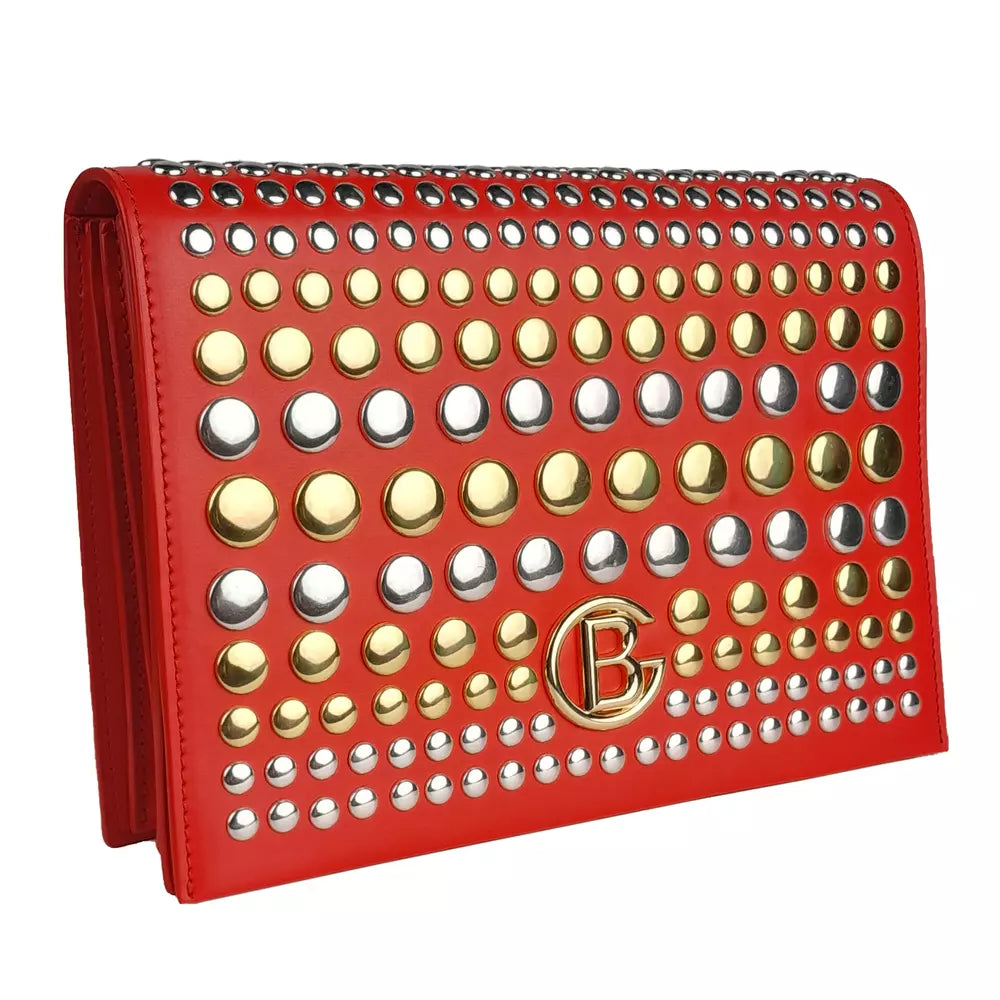 Studded Calfskin Shoulder Bag - Ravishing Red