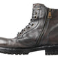 Italian Leather Combat Boots in Rich Brown