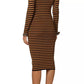Chic Jewel Shoulder Striped Midi Dress