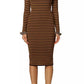 Chic Jewel Shoulder Striped Midi Dress