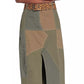 Chic Military Green Midi Skirt with Leopard Belt