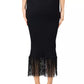 Chic Ribbed-Fringe Pencil Skirt in Black