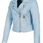 Chic Light Blue Lambskin Biker Jacket