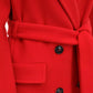 Chic Double-Breasted Red Velor Coat
