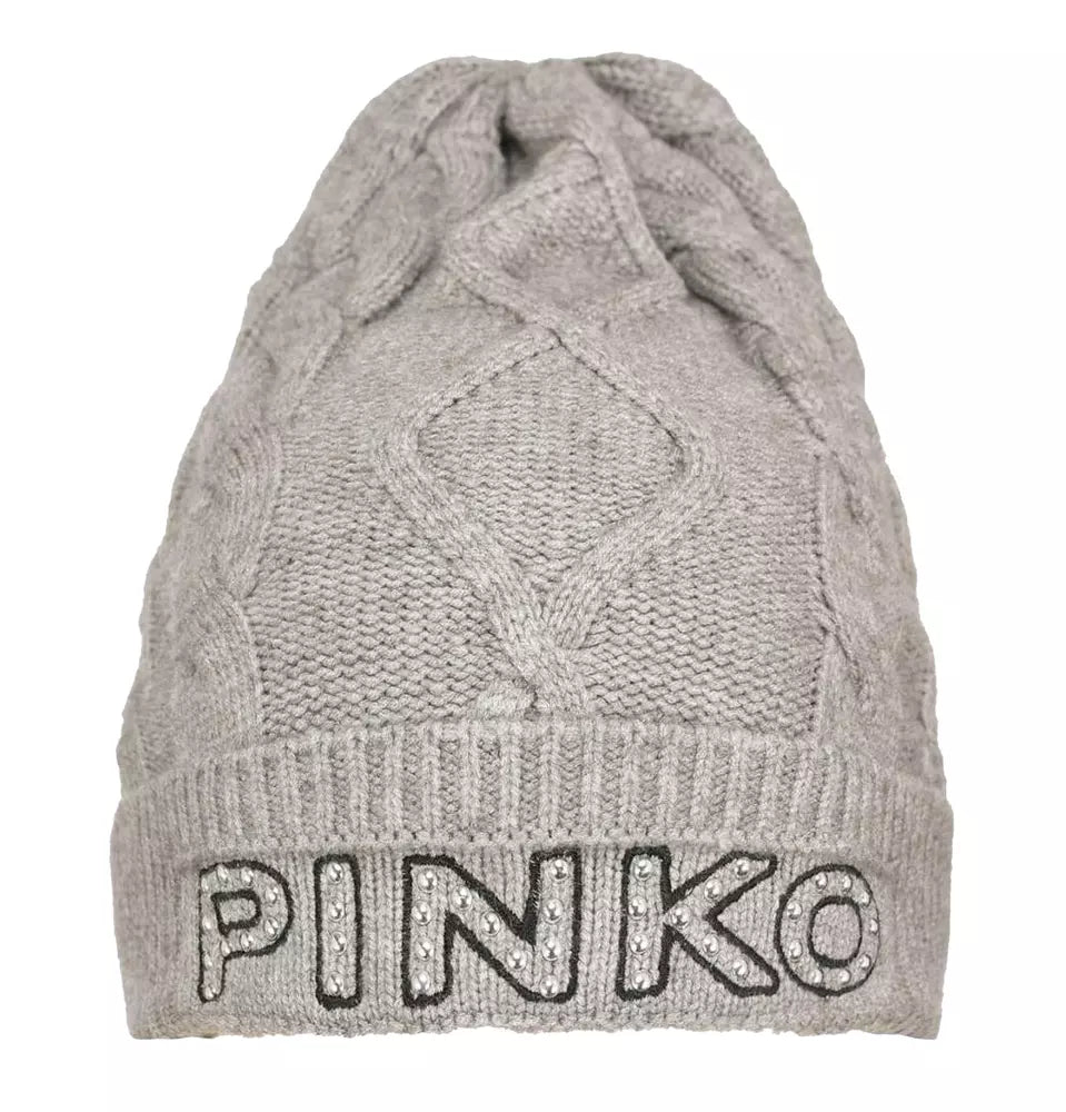 Chic Gray Braided Winter Beanie with Stud Detail