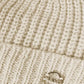 Cream Ribbed Beanie with Metal Logo Accent