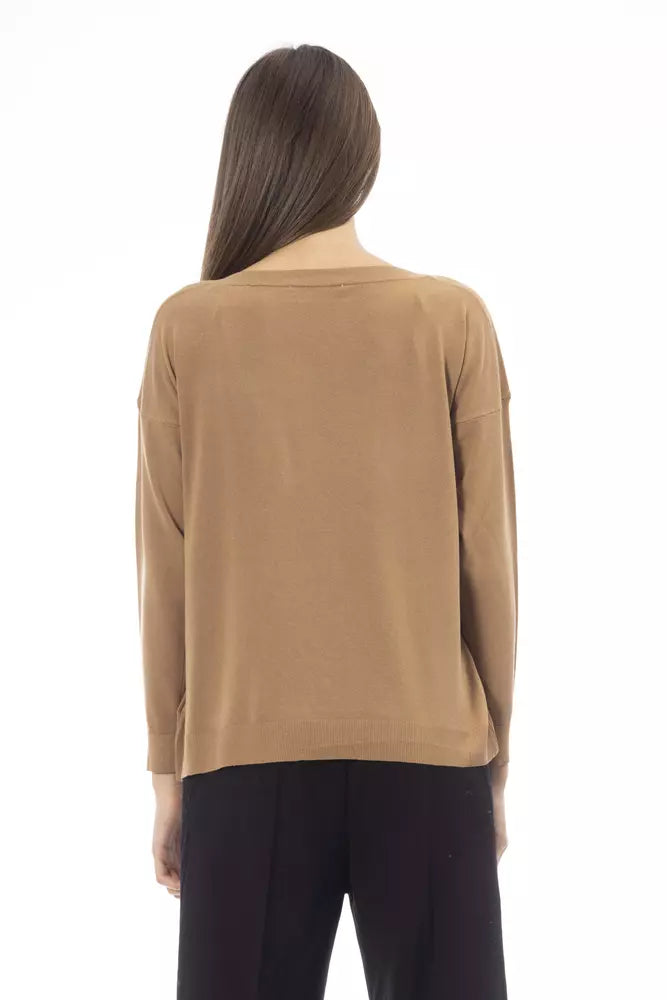 Beige Viscose Women Sweater