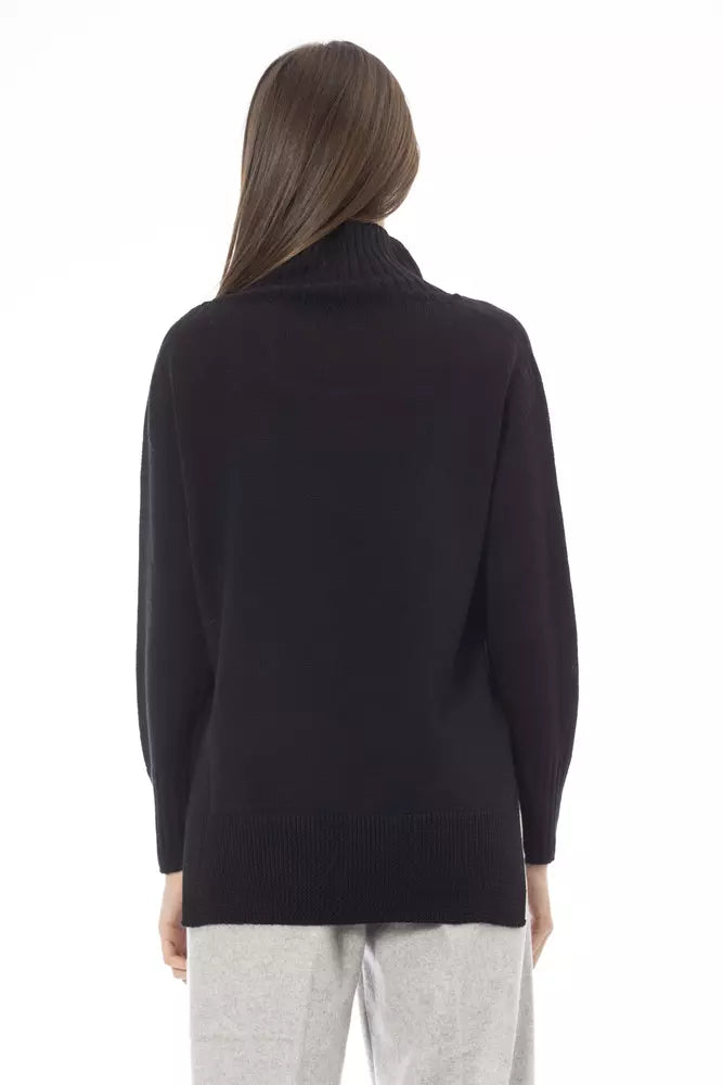Black Merino Wool Women Sweater