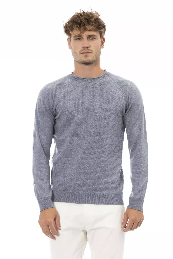 Light Blue Wool Men Sweater