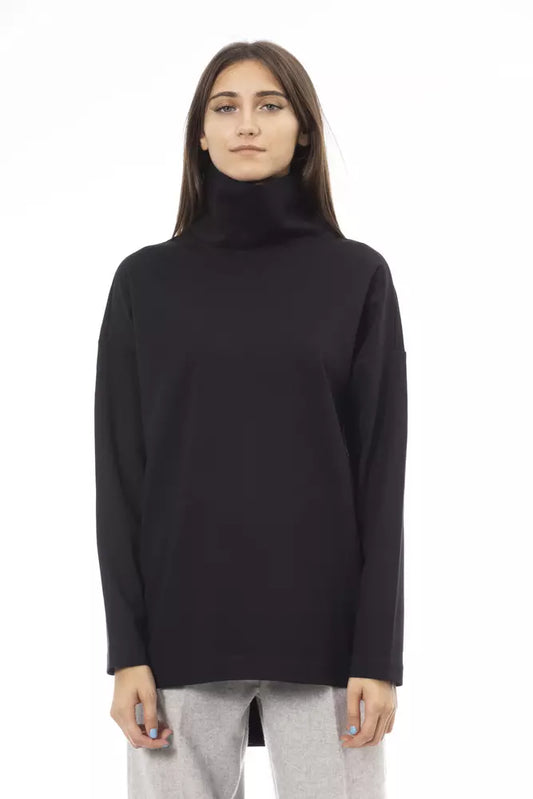 Black Viscose Women Sweater Turtleneck Long Sleeve