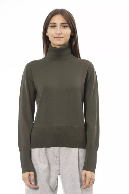 Green Merino Wool Women Turtleneck Sweater